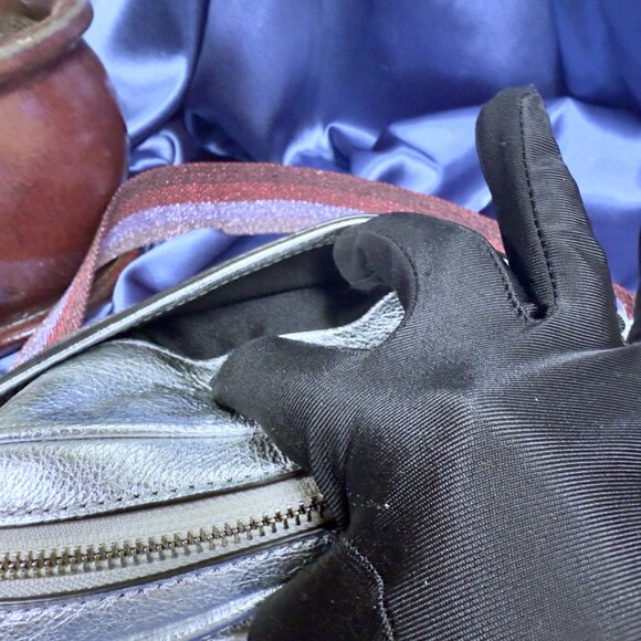 Rebecca Minkoff NWT Blythe Xbody – Silver Leather with Jewel-Tone Metallic Strap - Picture 11 of 16